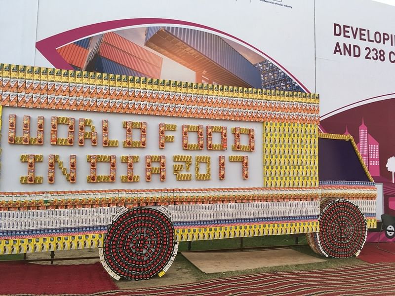 Food truck made of discarded tetra packs.