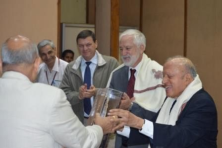 Dr. Thomas A. Lumpkin being awarded the 8th MS Swaminathan Award, 2015