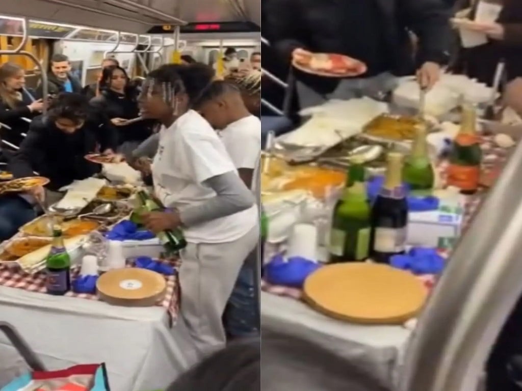 New York Subway Riders' Relish Thanksgiving Treat on Moving Train ...